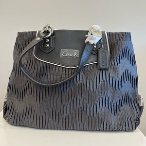 Coach Ashley Gathered Satin Satchel Purse F20050 in Charcoal/ Silver Hardware